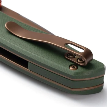 Olitans Knives Avis G079 Folding Knife Green G10 Handle 14C28N Drop Point Plain Edge Rose Gold PVD Finish