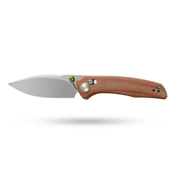 Olitans Knives Avis M079 Folding Knife Brown Micarta Handle 14C28N Drop Point Plain Blade