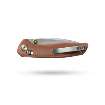 Olitans Knives Avis M079 Folding Knife Brown Micarta Handle 14C28N Drop Point Plain Blade