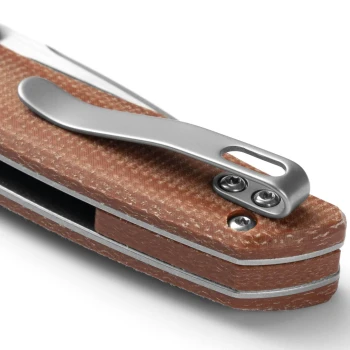 Olitans Knives Avis M079 Folding Knife Brown Micarta Handle 14C28N Drop Point Plain Blade