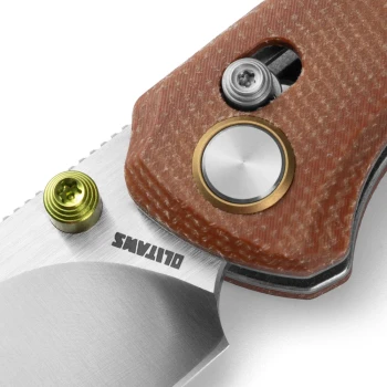 Olitans Knives Avis M079 Folding Knife Brown Micarta Handle 14C28N Drop Point Plain Blade