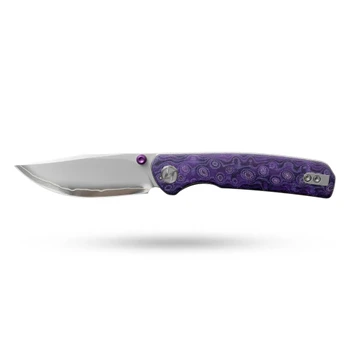 Olitans Knives Gecko SE G080 Folding Knife Purple Micarta Handle SLD-Magic Drop Point Plain Edge Gradient Mirror Polish