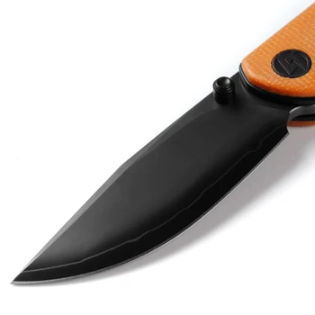 Olitans Knives Gecko G080 SE Folding Knife Orange Micarta Handle SLD-Magic Drop Point Plain Edge Black PVD Finish