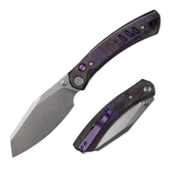 M Miguron Karok Folding Knife Purple Carbon Fiber Handle D2 Sheepsfoot Plain Edge Stonewash Finish MGR827CFPU