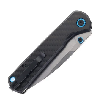 (Weak Detent) Open Box/Returned CJRB Latitude Folding Knife Carbon Fiber Handle S35VN Drop Point Plain Edge Stonewash Finish J1975-CF