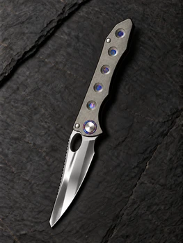 (Pre-Order Sale Ships in 4-5 months) Vanguard Knives Gavko Lemon Shark Folding Knife Gray Titanium Handle Semi Mirror M390 Blade