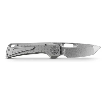 Vosteed Nymble Folding Knife Gray Titanium Handle 3.25" Stonewash Elmax Tanto Plain Edge A4702