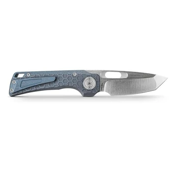Vosteed Nymble Folding Knife Blue Titanium Handle Elmax Tanto Plain Edge Dual Satin/Bead Blast Finish A4703