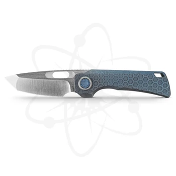 Vosteed Nymble Folding Knife Blue Titanium Handle Elmax Tanto Plain Edge Dual Satin/Bead Blast Finish A4703