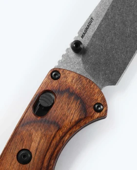 Benchmade SlipRidge Axis Lock Folding Knife Wood Handle Modified Clip Point Magnacut Stonewash Blade 15090