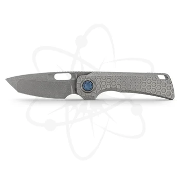 Vosteed Nymble Folding Knife Acid-Washed Gray Titanium Handle Elmax Tanto Plain Edge Acid Wash/Stonewash Finish A4704