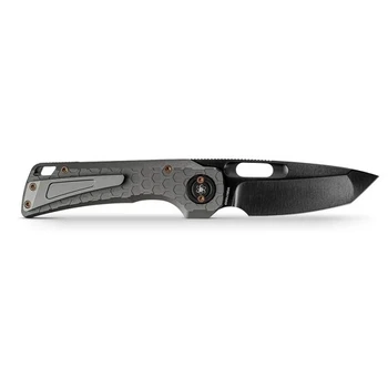 Vosteed Nymble Folding Knife Dim Gray Titanium Handle Elmax Tanto Plain Edge Obsidian DLC Finish A4705