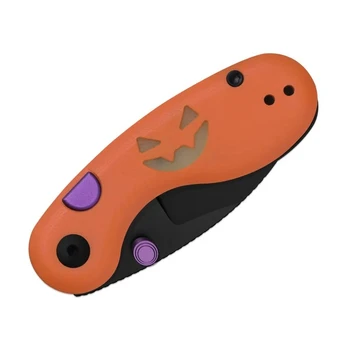 Kizer Microbe Halloween Special Edition Folding Knife Orange/Green GID G10 Handle 14C28N Drop Point Plain Edge Black PVD Finish V2742HW1