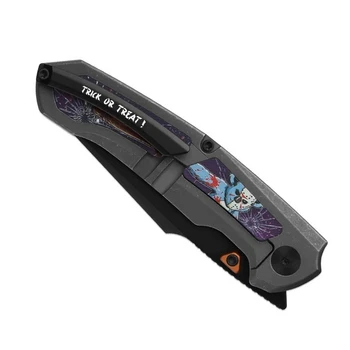Kizer Feweed XL Halloween Special Edition Folding Knife Black/Green/Purple Titanium/GID G10 Handle Rex45 Harpoon Plain Edge Black PVD Finish Ki4694HW1