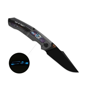 Kizer Feweed XL Halloween Special Edition Folding Knife Black/Green/Purple Titanium/GID G10 Handle Rex45 Harpoon Plain Edge Black PVD Finish Ki4694HW1