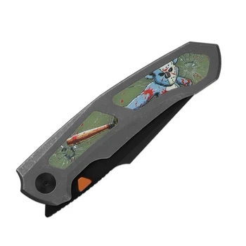 Kizer Feweed XL Halloween Special Edition Folding Knife Black/Green/Purple Titanium/GID G10 Handle Rex45 Harpoon Plain Edge Black PVD Finish Ki4694HW1