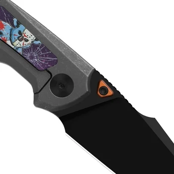 Kizer Feweed XL Halloween Special Edition Folding Knife Black/Green/Purple Titanium/GID G10 Handle Rex45 Harpoon Plain Edge Black PVD Finish Ki4694HW1