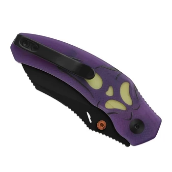 Kizer Mini Bulldog Halloween Folding Knife Purple/Yellow GID G10/Acrylic Handle Nitro-V Sheepsfoot Plain Edge Black PVD Finish V3672SBDHW1