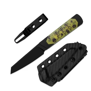 Kizer Hallow Fixed Blade Knife Black/Yellow Aluminum/GID G10 Handle CPM 10V Reverse Tanto Plain Edge Black Coated Finish 1123HW1