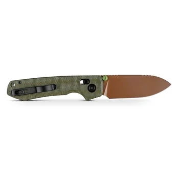 Vosteed Raccoon 2.0 Folding Knife Green Micarta Handle Nitro-V Drop Point Plain Edge Copper Dune Finish A4905
