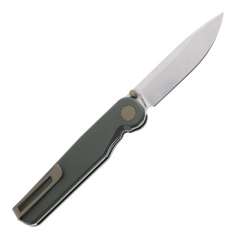 Tactile Knife Co Rockwall Overlander Folding Knife Green Cerakote Titanium Handle MagnaCut Drop Point Plain Edge Stonewash Finish TKC-135