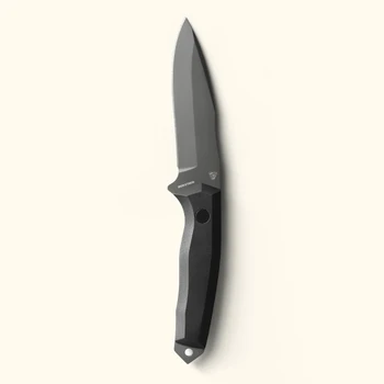 Iron Ethos KS-23 Outdoor Fixed Blade Knife Black G10 Handle 14C28N Drop Point Plain Edge Gray Titanium Tone Finish E11A52F-10