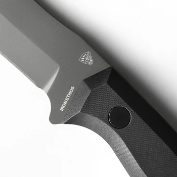 Iron Ethos KS-23 Outdoor Fixed Blade Knife Black G10 Handle 14C28N Drop Point Plain Edge Gray Titanium Tone Finish E11A52F-10