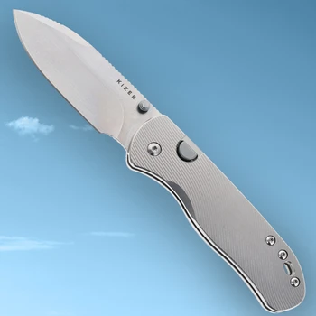 Exclusive Kizer Drop Bear 292 AirTi Textured Titanium Handle Top Liner Lock M390 Blade K3619.292BDE1