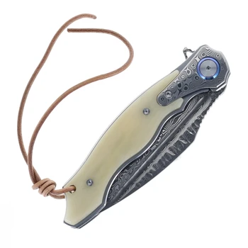 Trivisa Lepus-02 Liner Lock Folding Knife Steel/Bone Handle Damascus Plain Edge YZ03-WB-D/P