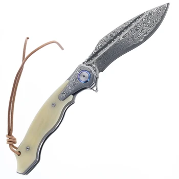 Trivisa Lepus-02 Liner Lock Folding Knife Steel/Bone Handle Damascus Plain Edge YZ03-WB-D/P