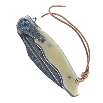 Trivisa Lepus-02 Liner Lock Folding Knife Steel/Bone Handle Damascus Plain Edge YZ03-WB-D/P