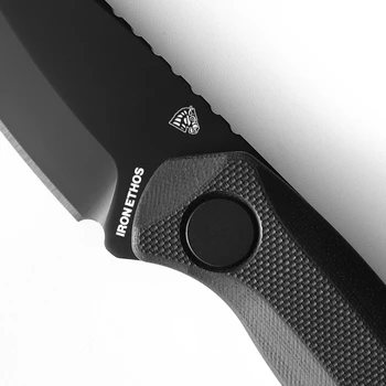 Iron Ethos Fizz Compact Fixed Blade Knife Black G10 Handle Nitro-V Drop Point Plain Edge Black Titanium Plated Finish