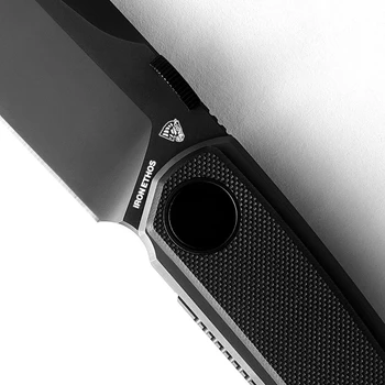 Iron Ethos Knife & Tool Trace Folding Knife Black G10 Handle Nitro-V Plain Edge 