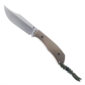 Jack Wolf Knives Bordertown Bowie Fixed Blade Knife Bronze Titanium Starburst Handle S90V Bowie Plain Edge Stonewash Finish