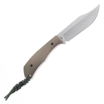 Jack Wolf Knives Bordertown Bowie Fixed Blade Knife Bronze Titanium Starburst Handle S90V Bowie Plain Edge Stonewash Finish
