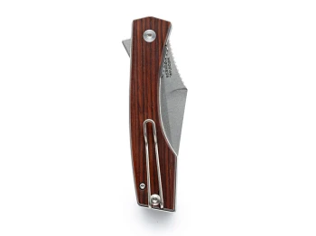 Finch Knives Medieval Madness Folding Knife Cocobolo Handle 14C28N Clip Point Plain Edge Stonewash Finish MM201