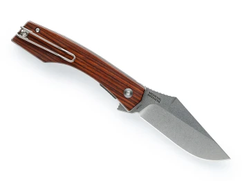 Finch Knives Medieval Madness Folding Knife Cocobolo Handle 14C28N Clip Point Plain Edge Stonewash Finish MM201