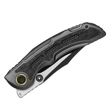 Kizer Silver Wing-Lite Folding Knife Dark Gray Titanium/Carbon Fiber Handle S45VN Modified Bowie Plain Edge Black PVD/Flat Brushed Blade ZX-FK09A1