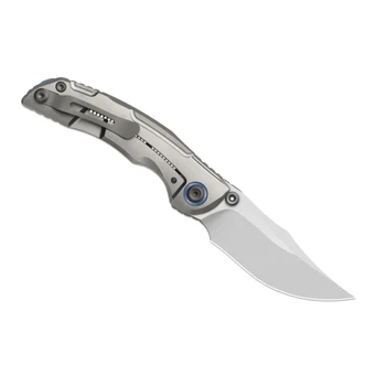 Kizer Silver Wing-Lite Folding Knife Silver Titanium/Carbon Fiber Handle S45VN Modified Bowie Plain Edge Stonewash Finish ZX-FK09A2