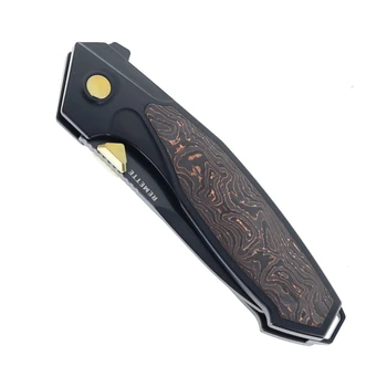 (Chipping on Handle) Open Box/Returned Remette Kingfisher Folding Knife Titanium & Copper Foil Carbon Fiber Handle M390 Drop Point Plain Edge Satin Finish RTKF5