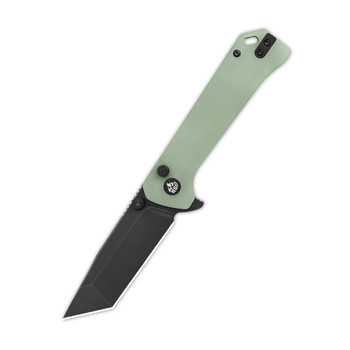 Discontinued QSP Grebe T Button Lock Folding Knife Jade G10 Handle 14C28N Tanto Plain Black Blade QS148-D2
