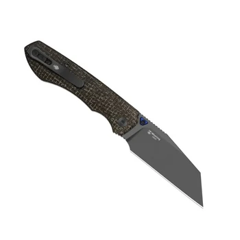Kizer Wharning Folding Knife Black Aluminum/Black-Silver Norplex UltreX Micarta Handle CPM-S45VN Sheepsfoot Plain Edge Black PVD Blade V3738BW3