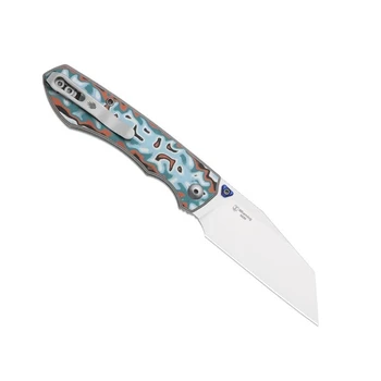 Kizer Wharning Folding Knife Multicolor Vortex Micarta Handle N690 Wharncliffe Plain Edge Stonewash Blade V3738BW4