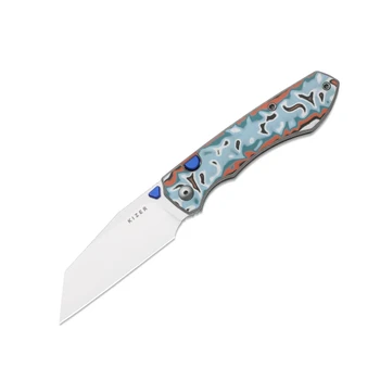 Kizer Wharning Folding Knife Multicolor Vortex Micarta Handle N690 Wharncliffe Plain Edge Stonewash Blade V3738BW4