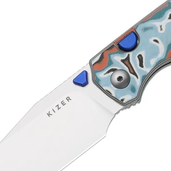 Kizer Wharning Folding Knife Multicolor Vortex Micarta Handle N690 Wharncliffe Plain Edge Stonewash Blade V3738BW4