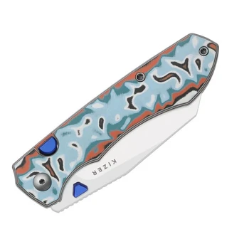 Kizer Wharning Folding Knife Multicolor Vortex Micarta Handle N690 Wharncliffe Plain Edge Stonewash Blade V3738BW4