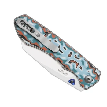 Kizer Wharning Folding Knife Multicolor Vortex Micarta Handle N690 Wharncliffe Plain Edge Stonewash Blade V3738BW4