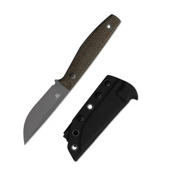 Kizer Dingo Fixed Blade Knife Brown Micarta Handle AEB-L Modified Drop Point Plain Edge Gray PVD Stonewash Blade 1121A1