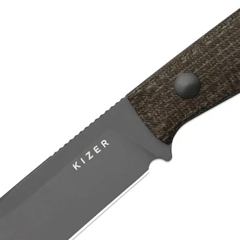 Kizer Dingo Fixed Blade Knife Brown Micarta Handle AEB-L Modified Drop Point Plain Edge Gray PVD Stonewash Blade 1121A1