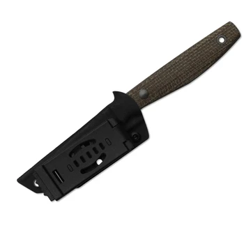 Kizer Dingo Fixed Blade Knife Brown Micarta Handle AEB-L Modified Drop Point Plain Edge Gray PVD Stonewash Blade 1121A1